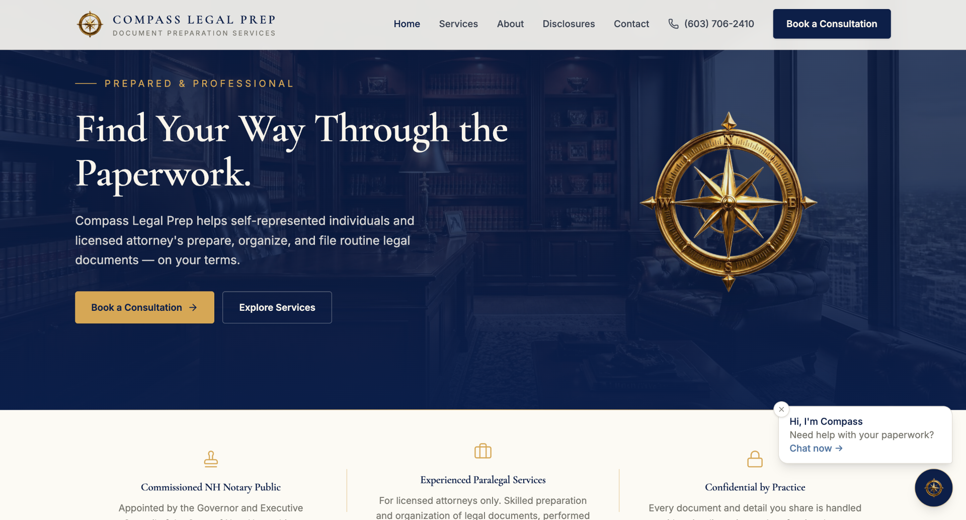 Compass Legal Prep — LEGAL DOCUMENT PREPARATION - SOLD website design with a custom 24/7 AI receptionist by ZenLeads.io